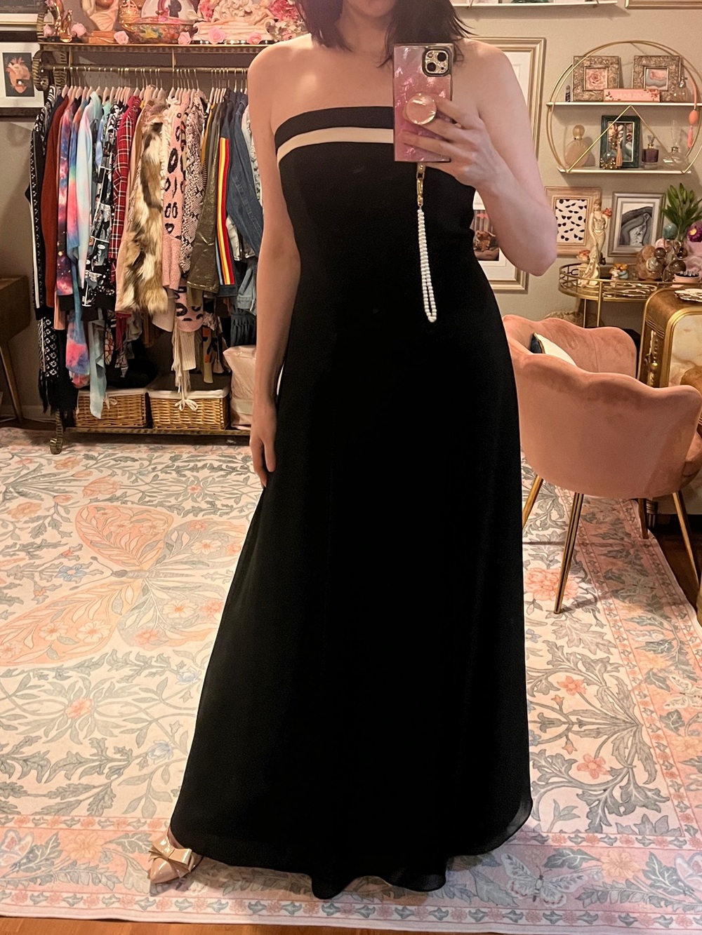 Strapless Black Evening Gown with Contrast Band